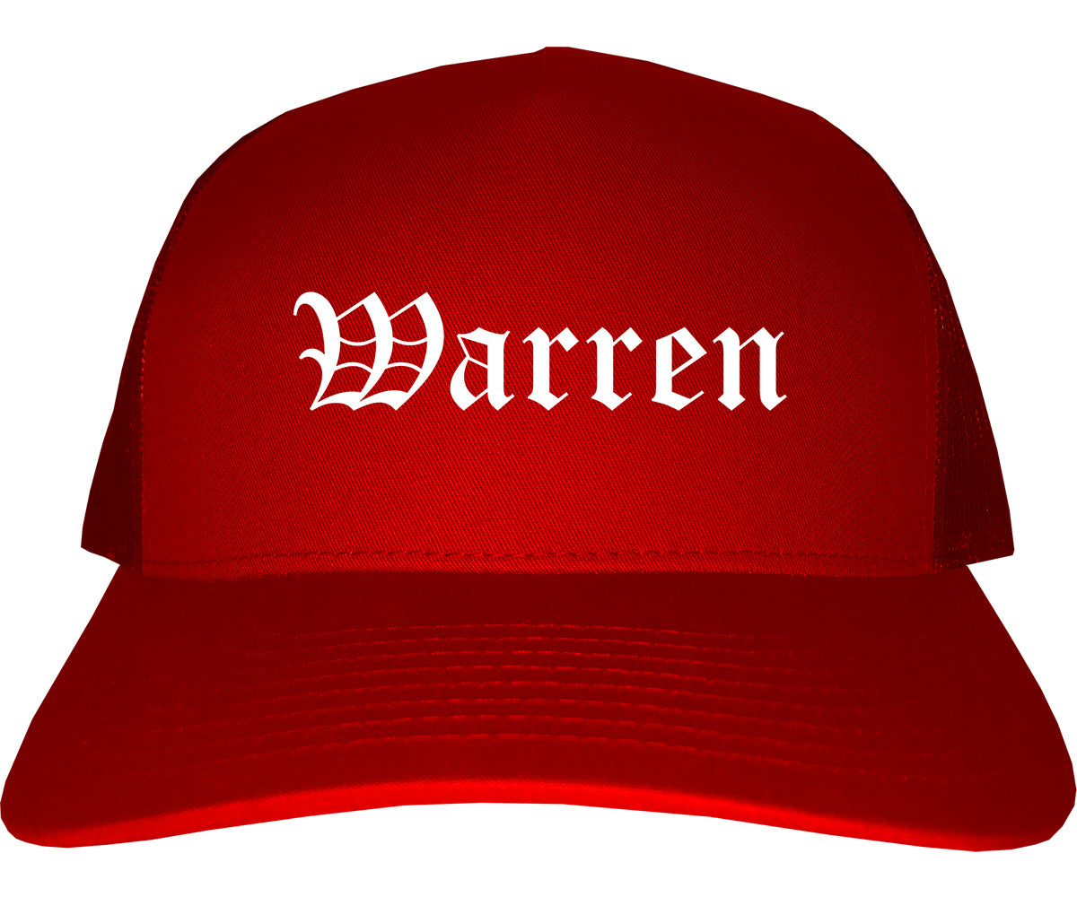 Warren Arkansas AR Old English Mens Trucker Hat Cap Red