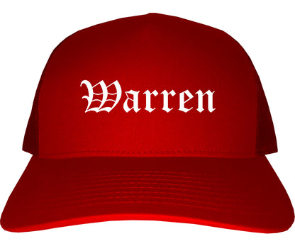 Warren Arkansas AR Old English Mens Trucker Hat Cap Red