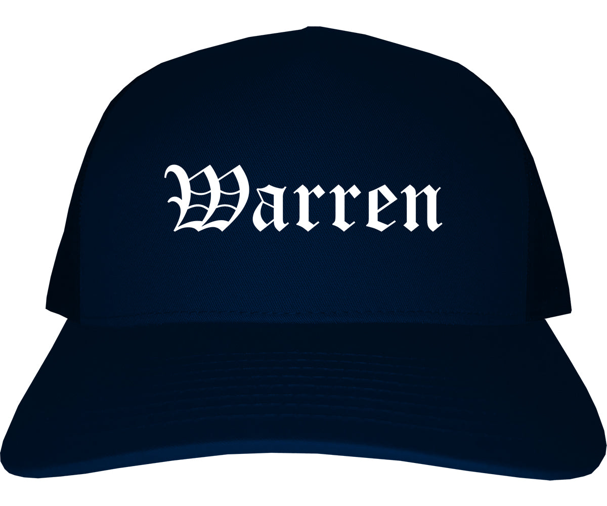 Warren Michigan MI Old English Mens Trucker Hat Cap Navy Blue