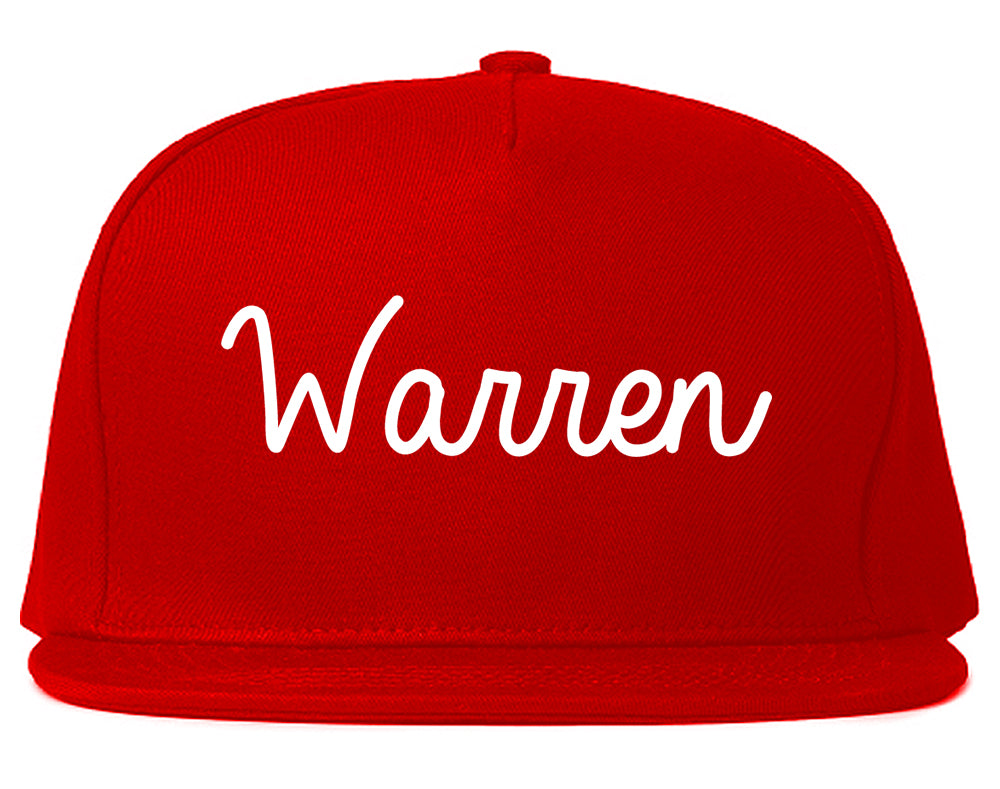 Warren Michigan MI Script Mens Snapback Hat Red