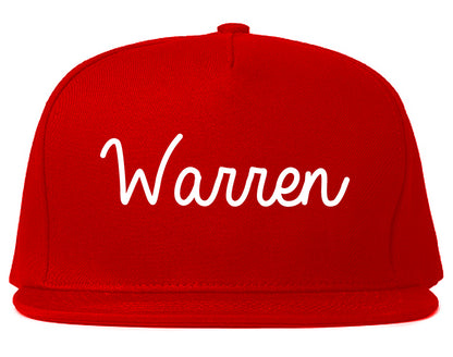 Warren Michigan MI Script Mens Snapback Hat Red