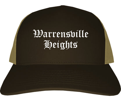 Warrensville Heights Ohio OH Old English Mens Trucker Hat Cap Brown