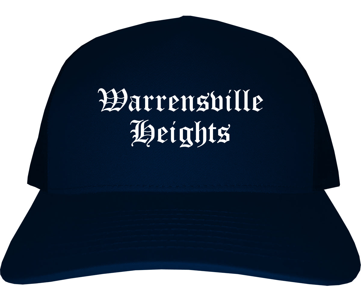 Warrensville Heights Ohio OH Old English Mens Trucker Hat Cap Navy Blue