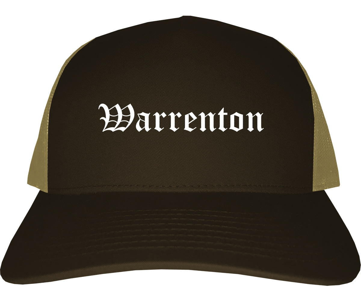 Warrenton Oregon OR Old English Mens Trucker Hat Cap Brown