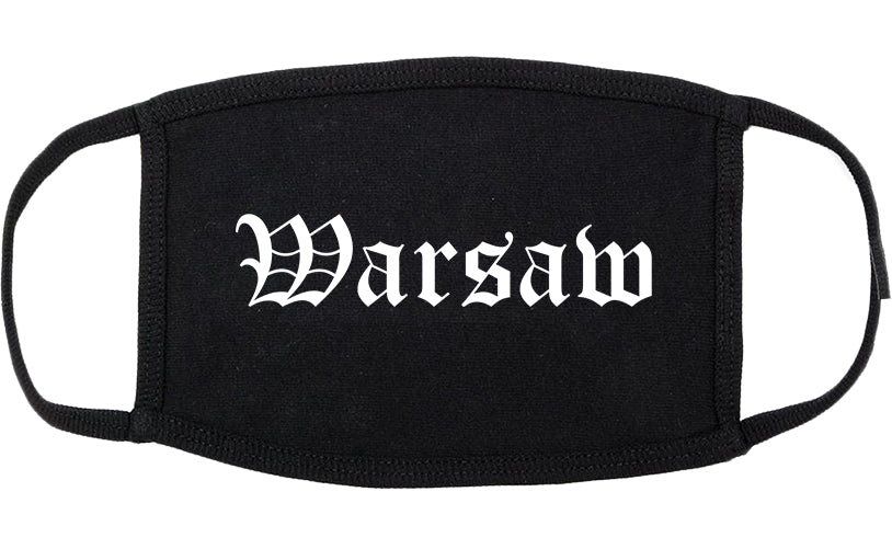 Warsaw Indiana IN Old English Cotton Face Mask Black