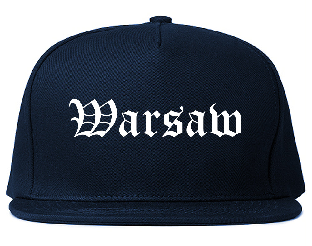 Warsaw Indiana IN Old English Mens Snapback Hat Navy Blue