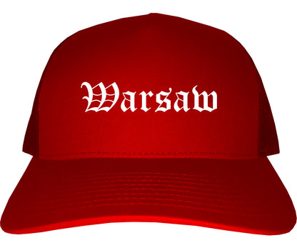Warsaw Indiana IN Old English Mens Trucker Hat Cap Red