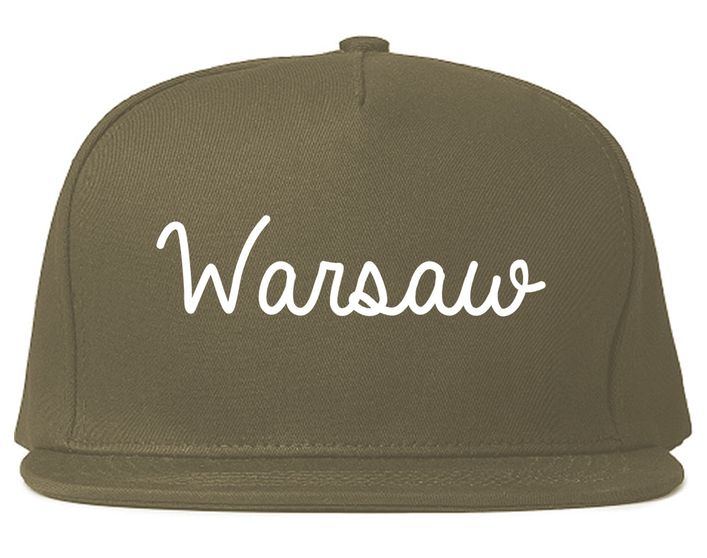Warsaw Indiana IN Script Mens Snapback Hat Grey