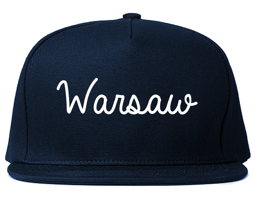 Warsaw Indiana IN Script Mens Snapback Hat Navy Blue