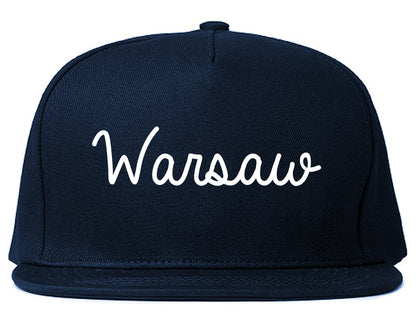 Warsaw Indiana IN Script Mens Snapback Hat Navy Blue