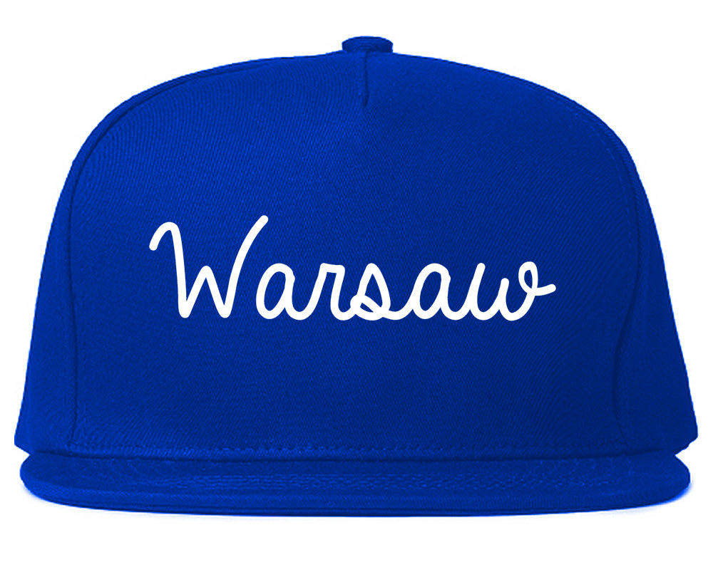 Warsaw Indiana IN Script Mens Snapback Hat Royal Blue