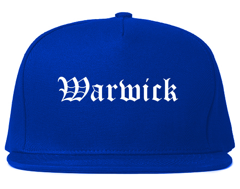 Warwick New York NY Old English Mens Snapback Hat Royal Blue