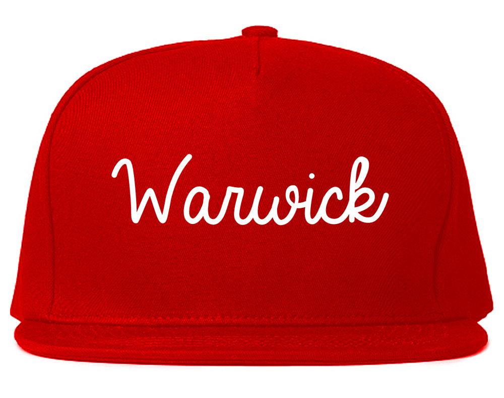 Warwick New York NY Script Mens Snapback Hat Red