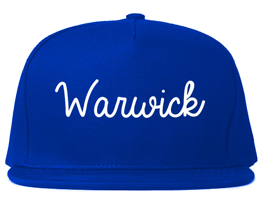 Warwick New York NY Script Mens Snapback Hat Royal Blue