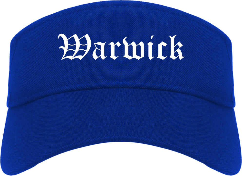 Warwick New York NY Old English Mens Visor Cap Hat Royal Blue