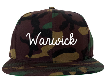 Warwick Rhode Island RI Script Mens Snapback Hat Army Camo
