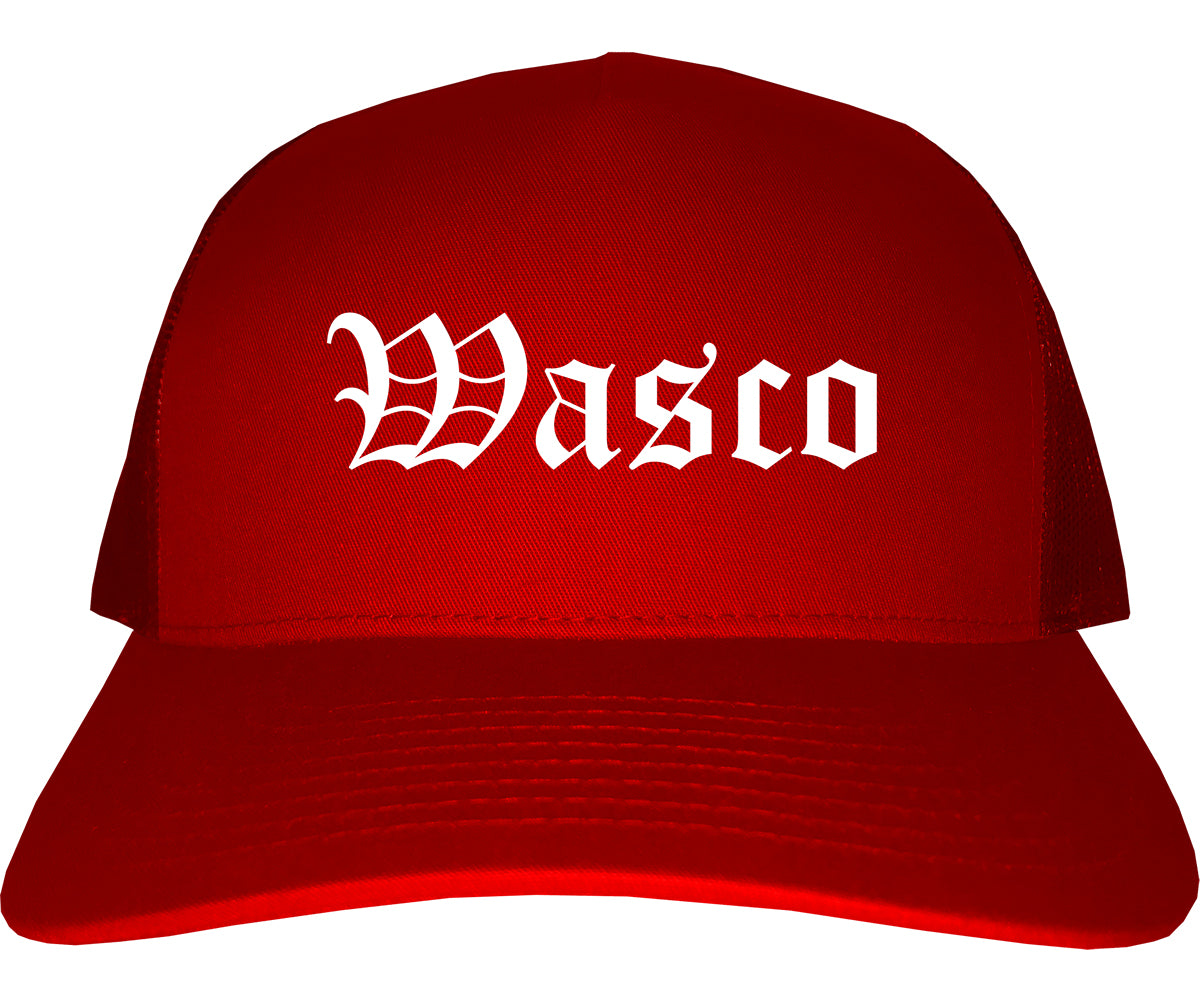 Wasco California CA Old English Mens Trucker Hat Cap Red