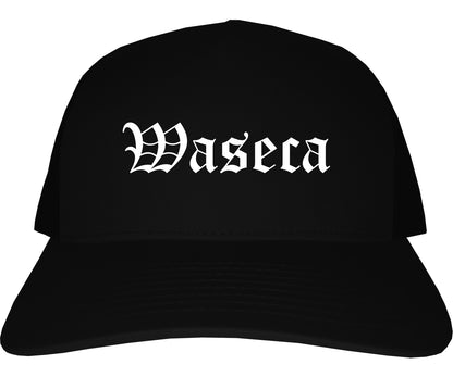 Waseca Minnesota MN Old English Mens Trucker Hat Cap Black