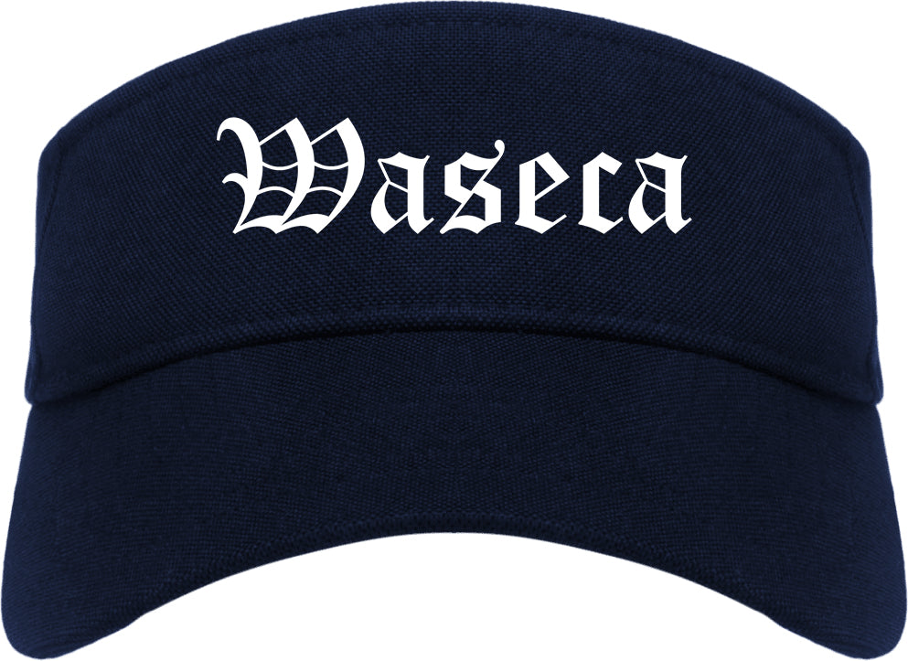 Waseca Minnesota MN Old English Mens Visor Cap Hat Navy Blue