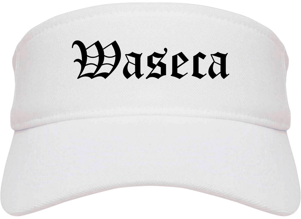 Waseca Minnesota MN Old English Mens Visor Cap Hat White