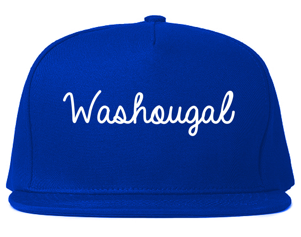 Washougal Washington WA Script Mens Snapback Hat Royal Blue