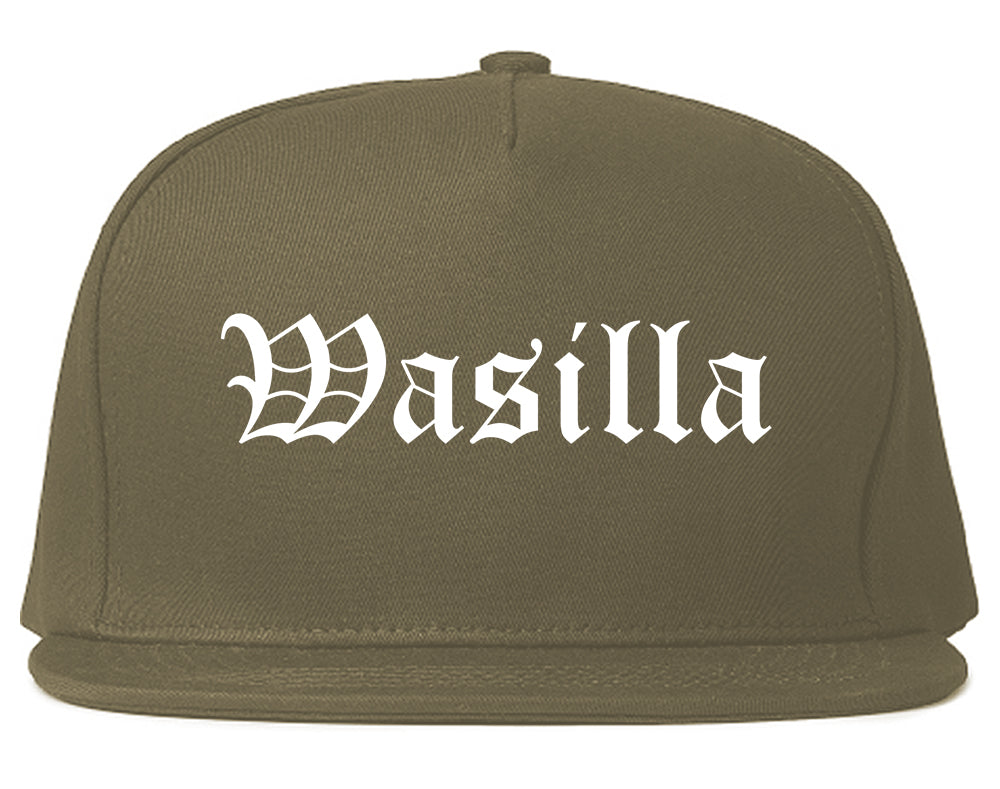 Wasilla Alaska AK Old English Mens Snapback Hat Grey