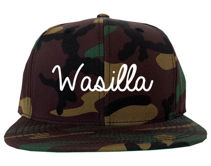Wasilla Alaska AK Script Mens Snapback Hat Army Camo