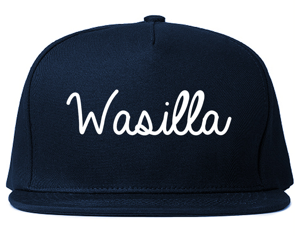 Wasilla Alaska AK Script Mens Snapback Hat Navy Blue