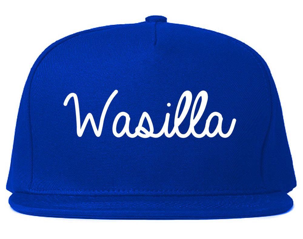 Wasilla Alaska AK Script Mens Snapback Hat Royal Blue