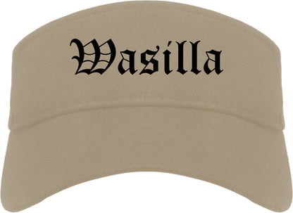 Wasilla Alaska AK Old English Mens Visor Cap Hat Khaki