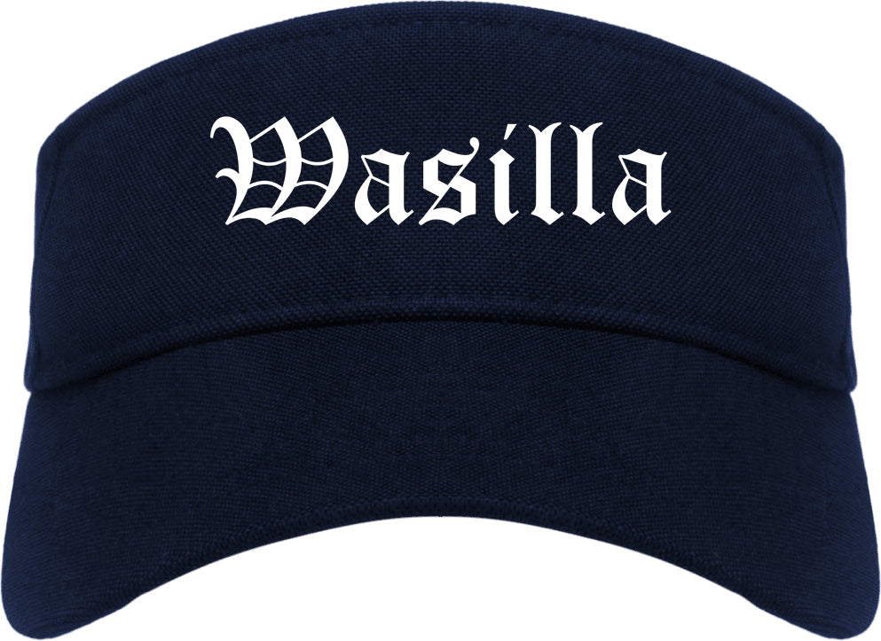 Wasilla Alaska AK Old English Mens Visor Cap Hat Navy Blue