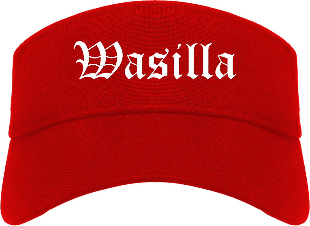 Wasilla Alaska AK Old English Mens Visor Cap Hat Red