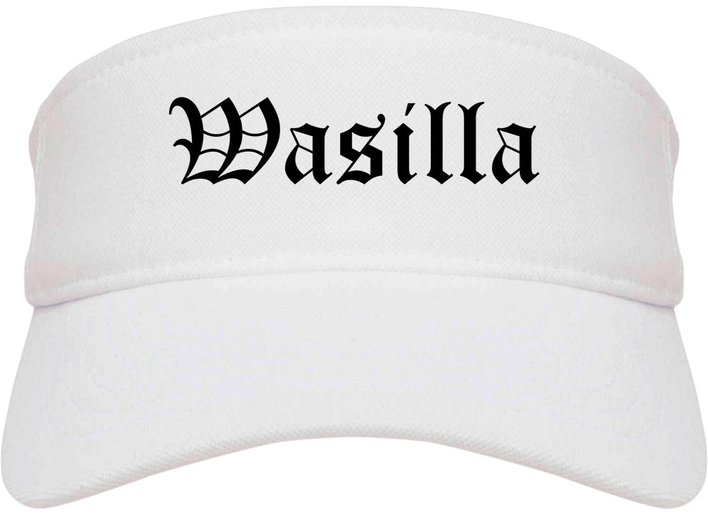 Wasilla Alaska AK Old English Mens Visor Cap Hat White