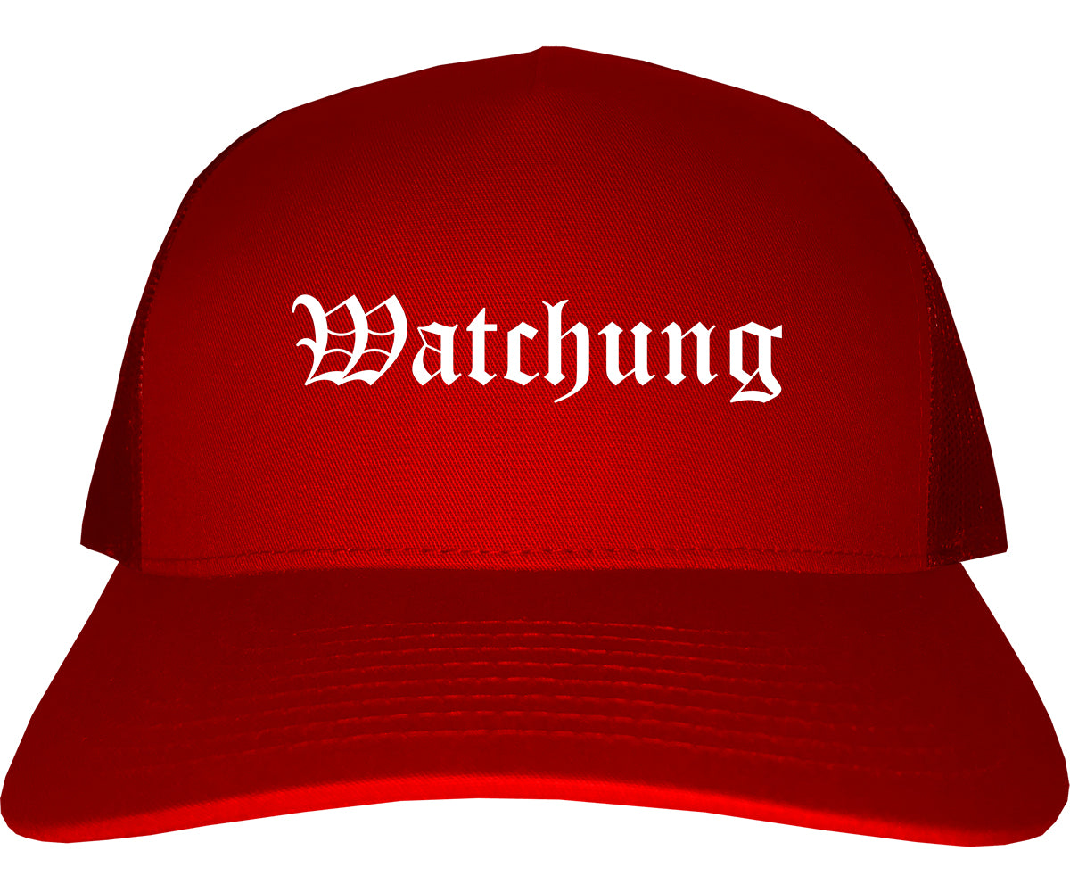 Watchung New Jersey NJ Old English Mens Trucker Hat Cap Red
