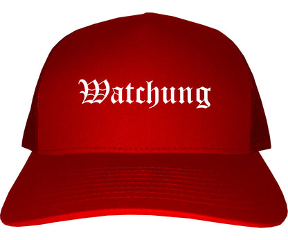 Watchung New Jersey NJ Old English Mens Trucker Hat Cap Red
