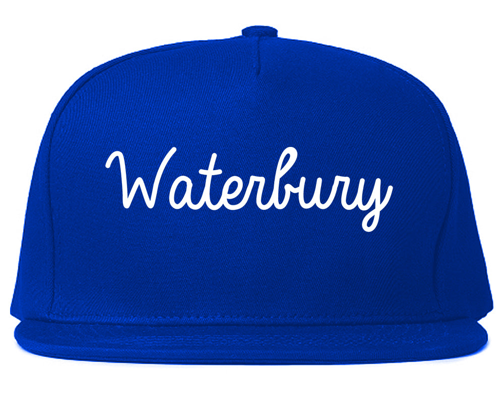 Waterbury Connecticut CT Script Mens Snapback Hat Royal Blue