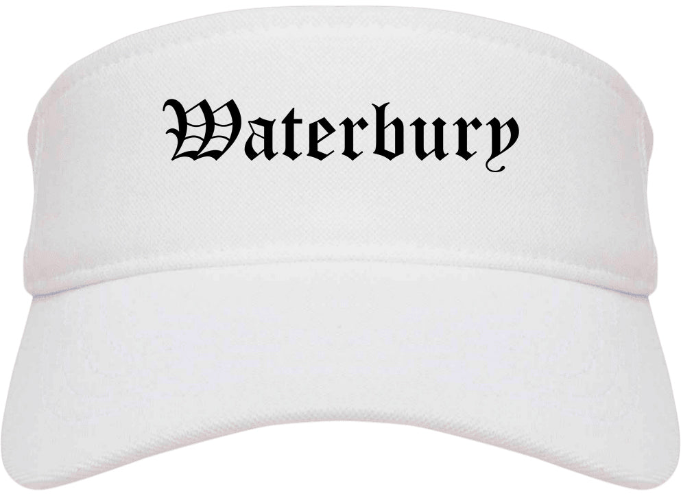 Waterbury Connecticut CT Old English Mens Visor Cap Hat White