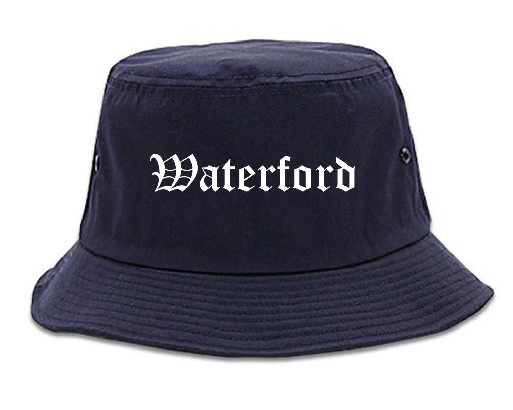 Waterford California CA Old English Mens Bucket Hat Navy Blue
