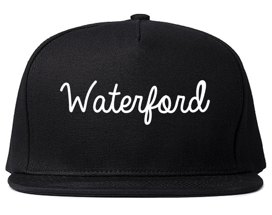 Waterford California CA Script Mens Snapback Hat Black