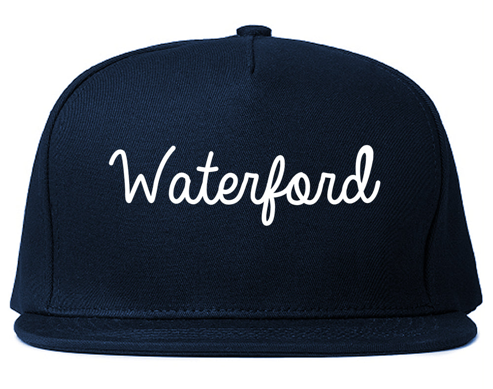 Waterford California CA Script Mens Snapback Hat Navy Blue