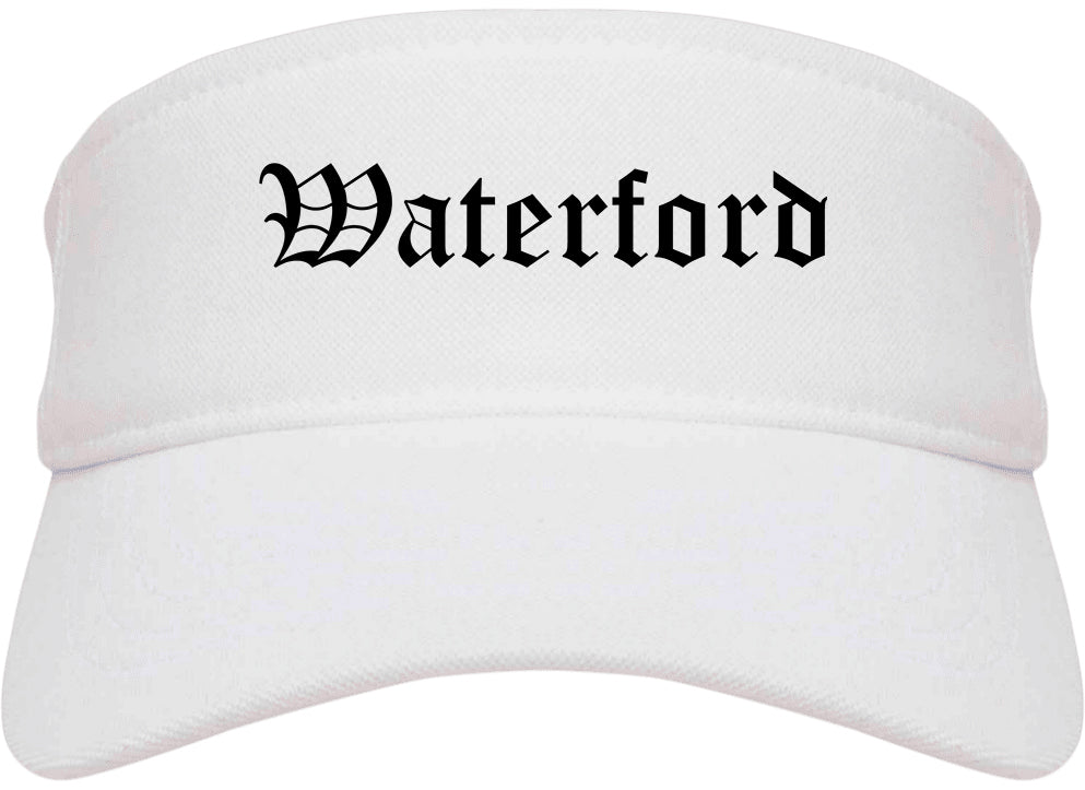 Waterford California CA Old English Mens Visor Cap Hat White