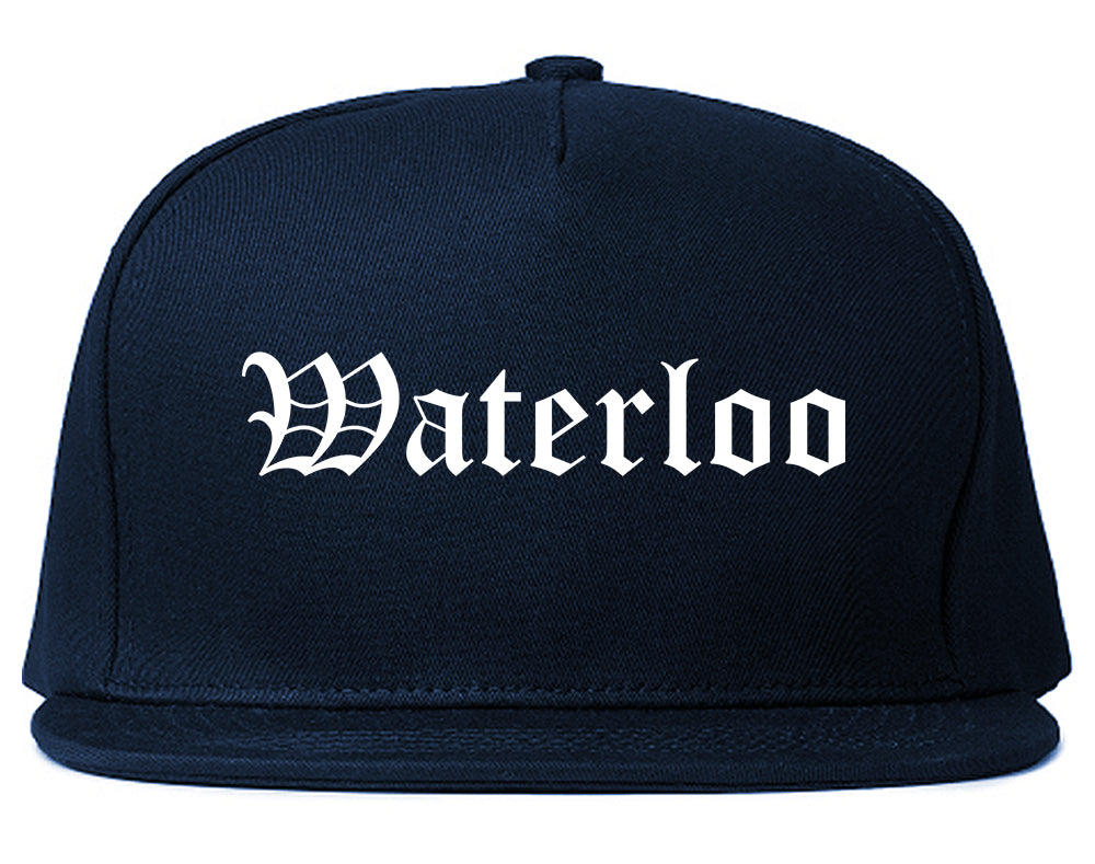 Waterloo Illinois IL Old English Mens Snapback Hat Navy Blue