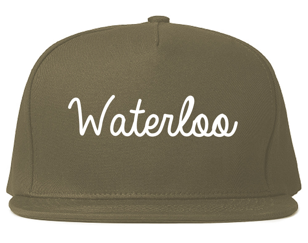 Waterloo Illinois IL Script Mens Snapback Hat Grey