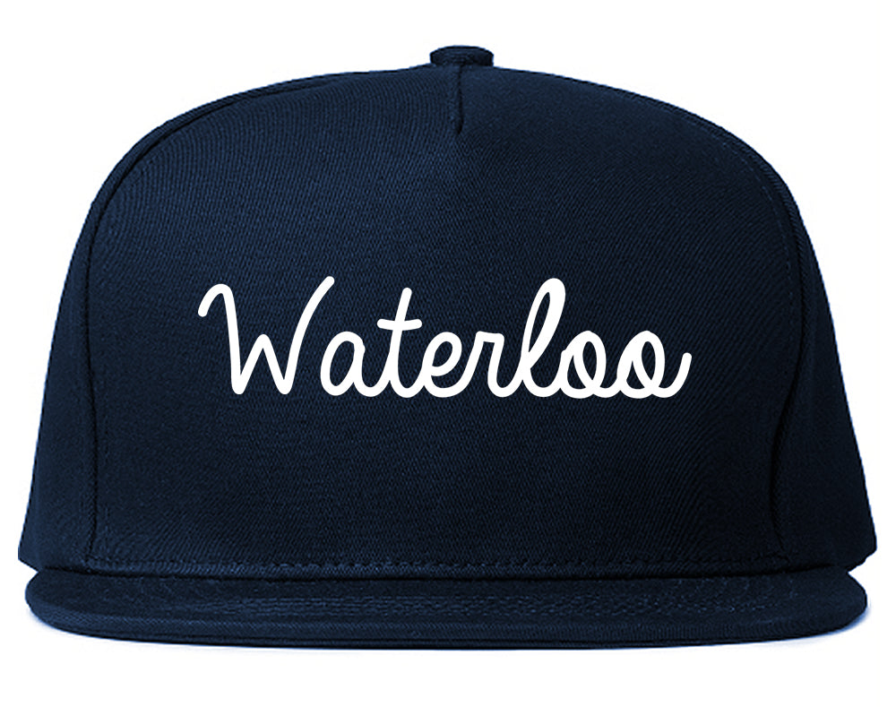 Waterloo Illinois IL Script Mens Snapback Hat Navy Blue