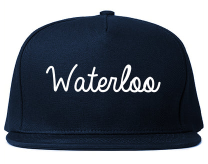 Waterloo Illinois IL Script Mens Snapback Hat Navy Blue