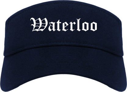 Waterloo Illinois IL Old English Mens Visor Cap Hat Navy Blue