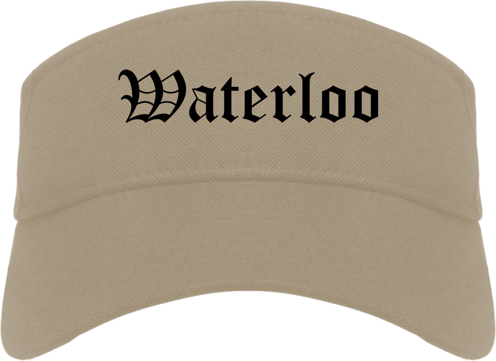 Waterloo Iowa IA Old English Mens Visor Cap Hat Khaki