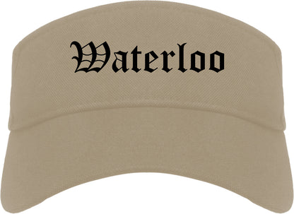 Waterloo Iowa IA Old English Mens Visor Cap Hat Khaki