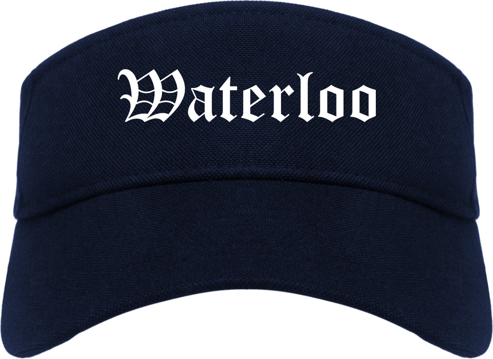 Waterloo Iowa IA Old English Mens Visor Cap Hat Navy Blue