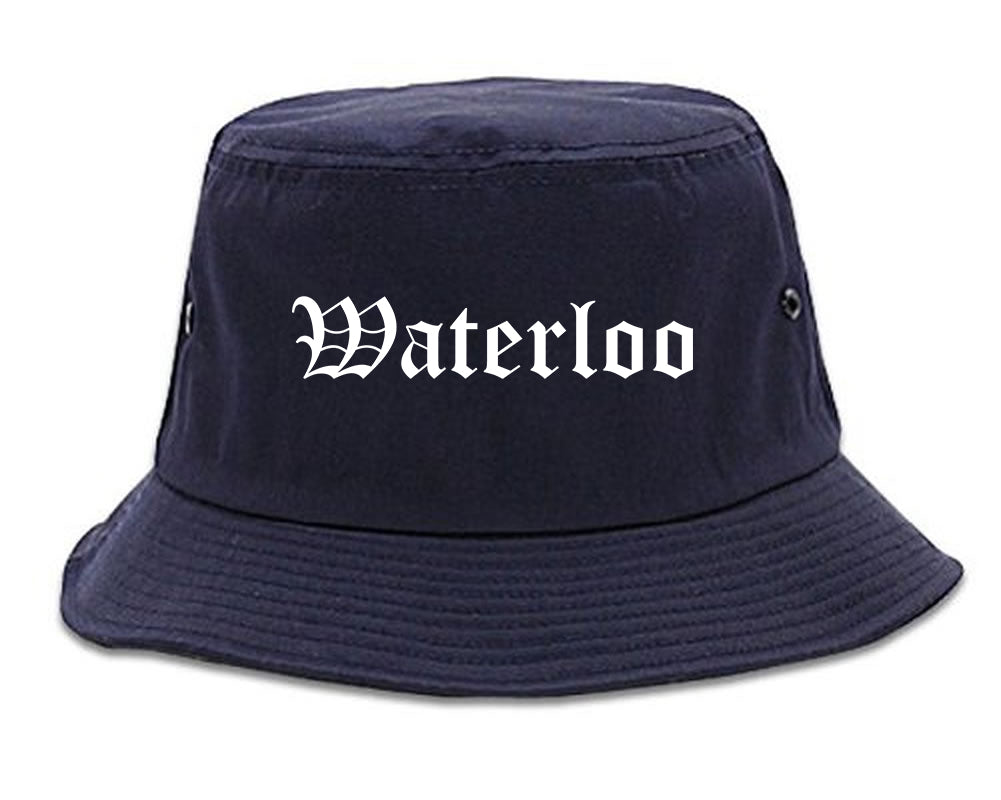 Waterloo New York NY Old English Mens Bucket Hat Navy Blue